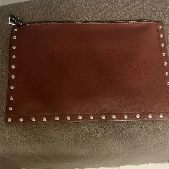 White House Black Market Brown Studded Leather Zip Pouch - Picture 3 of 3